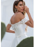 Off Shoulder Beaded White Satin Lace Wedding Dress